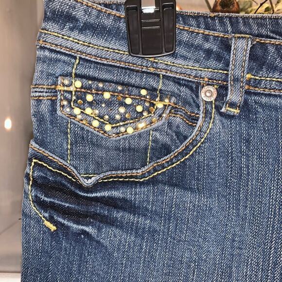Cache Gold Embellished Contoured Jeans Sz 6 - Picture 4 of 9